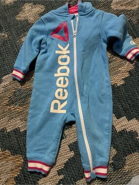 Reebok Blue Toddler Fleece One-Piece Romper with Pink Accents